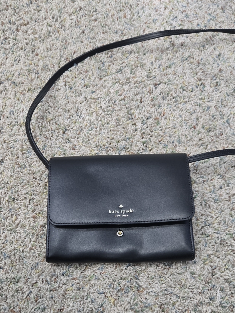 kate spade black leather flap crossbody bag